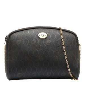 Dior Vintage Honeycomb Logo Chain Shoulder Bag Gray Beige PVC